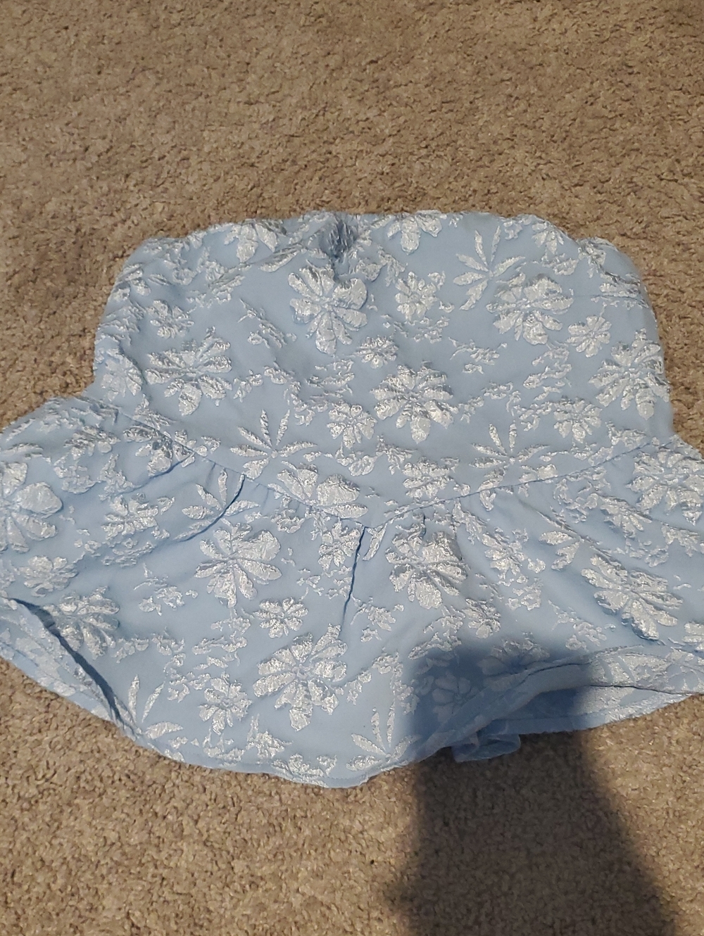 SHEIN Light Blue Strapless Floral Lace Peplum Crop Top